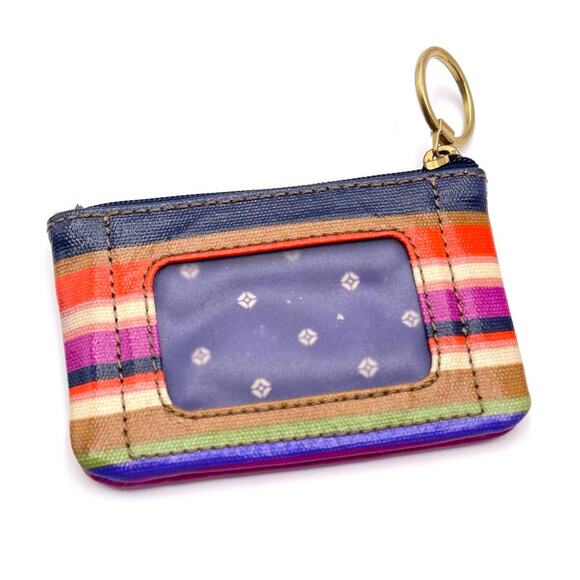 FOSSIL id card coin holder/pouch Zip Top multicolor stripes - Picture 1 of 9